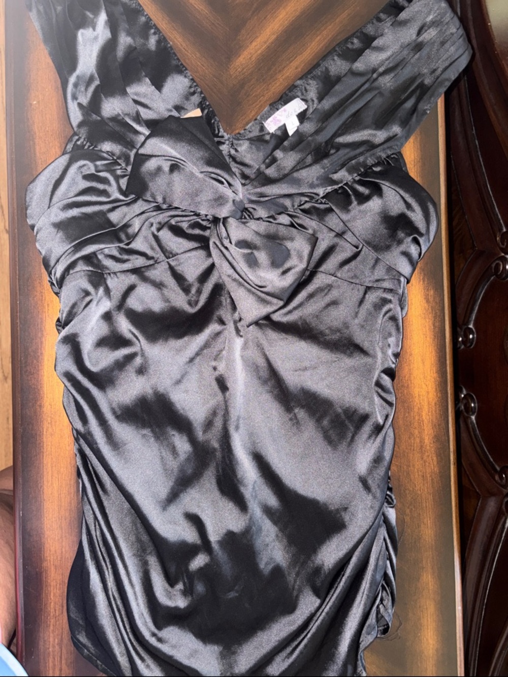 Satin Black Bow Detail Evening top